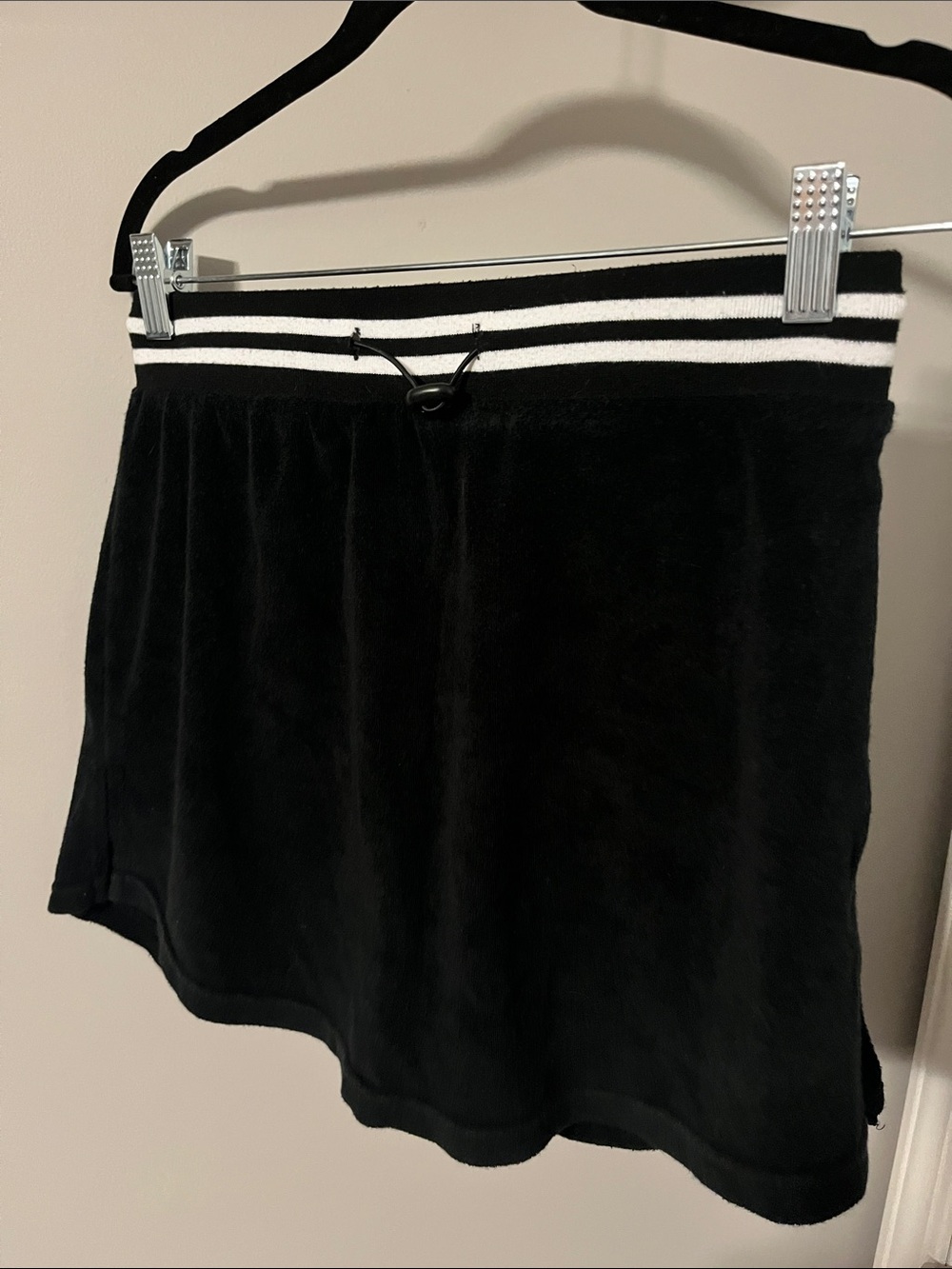 Black Women's Terry Skirt with Striped Elastic Waist